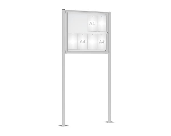 Schaukasten Klassik mit Pfosten Farbe:Silber eloxiert|Abmessungen:8 A4 - B 980 x H 830 mm - Flügeltür|Pfosten:Pfosten-Set auf Bodenplatten