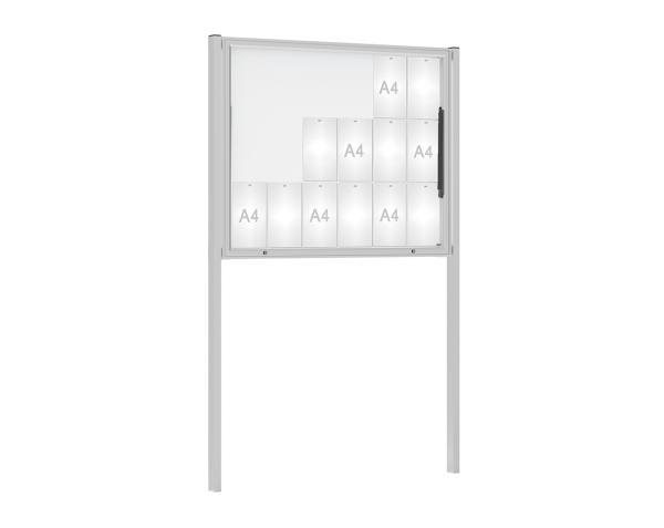 Schaukasten Klassik mit Pfosten Farbe:Silber eloxiert|Abmessungen:18 A4 - B 1330 x H 1080 mm - Klapptür|Pfosten:Mittelpfosten zum Einbetonieren