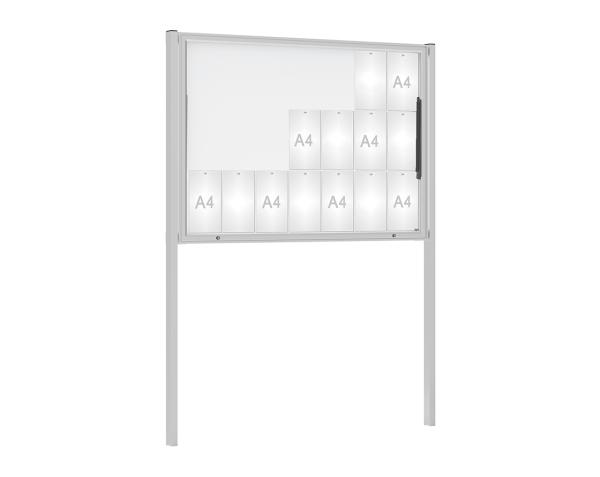 Schaukasten Klassik mit Pfosten Farbe:Silber eloxiert|Abmessungen:21 A4 - B 1600 x H 1130 mm - Klapptür|Pfosten:Mittelpfosten zum Einbetonieren