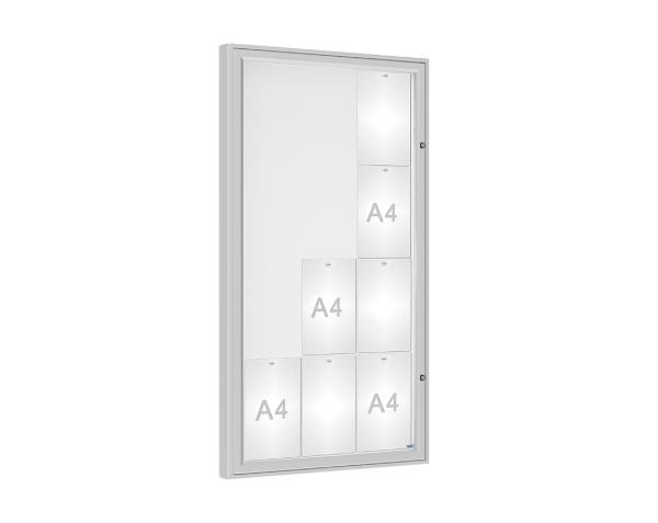 Schaukasten 1000 Farbe:Silber eloxiert|Verglasung:Plexichocs|Abmessungen:12 A4 – B 750 x H 1350 mm