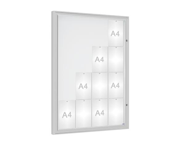 Schaukasten 1000 Farbe:Silber eloxiert|Verglasung:Plexichocs|Abmessungen:16 A4 – B 1000 x H 1350 mm