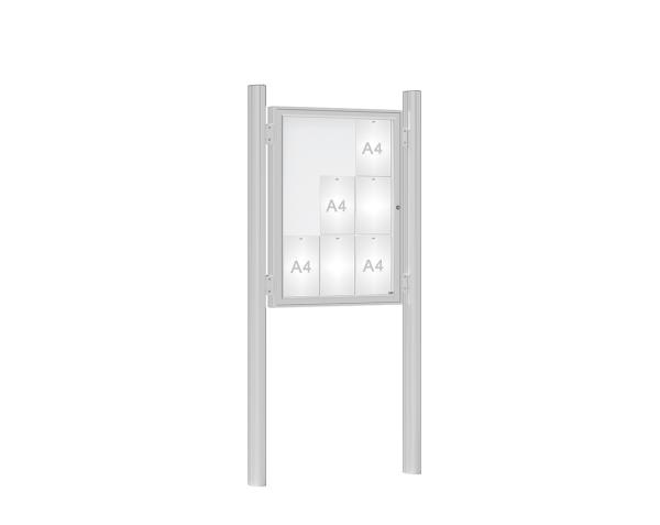 Schaukasten 1000 mit Quatro-Pfosten Farbe:Silber eloxiert|Abmessungen:9 A4 - B 750 x H 1000 mm - Flügeltür|Pfosten:Pfosten-Set zum Einbetonieren - Ohne Titelleiste