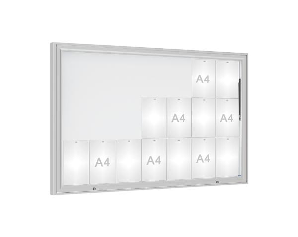 Schaukasten 1000 Farbe:Silber eloxiert|Verglasung:Plexichocs|Abmessungen:21 A4 - B 1600 x H 1000 mm