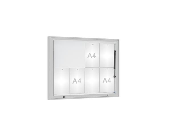 Schaukasten 1000 Farbe:Silber eloxiert|Verglasung:Plexichocs|Abmessungen:8 A4 - B 1000 x H 750 mm