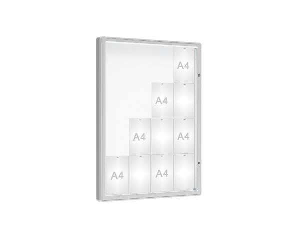Schaukasten 2000 Farbe:Silber eloxiert|Verglasung:Plexichocs|Abmessungen:16 A4 - B 1000 x H 1350 mm