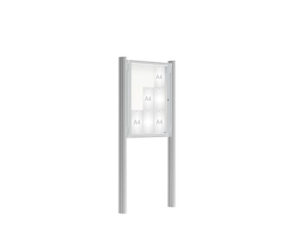 Schaukasten 2000 mit Quatro-Pfosten Farbe:Silber eloxiert|Abmessungen:9 A4 - B 750 x H 1000 mm - Flügeltür|Pfosten:Pfosten-Set zum Einbetonieren - Ohne Titelleiste