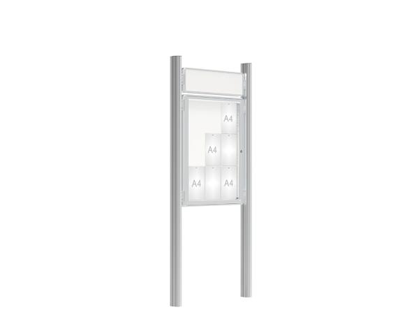 Schaukasten 2000 mit Quatro-Pfosten Farbe:Silber eloxiert|Abmessungen:9 A4 - B 750 x H 1000 mm - Flügeltür|Pfosten:Pfosten-Set zum Einbetonieren - Mit Titelleiste