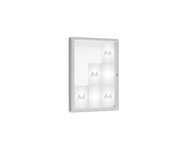 Schaukasten 2000 Farbe:Silber eloxiert|Verglasung:Plexichocs|Abmessungen:9 A4 - B 750 x H 1000 mm