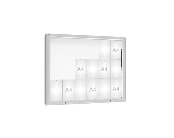 Schaukasten 2000 Farbe:Silber eloxiert|Verglasung:Plexichocs|Abmessungen:18 A4 - B 1350 x H 1000 mm