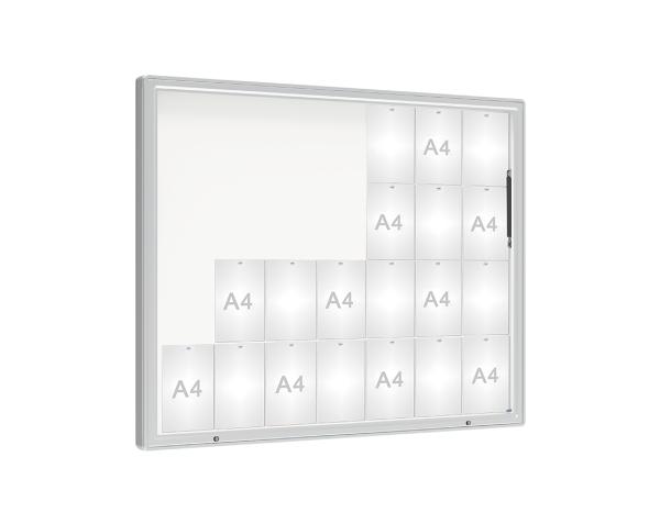 Schaukasten 2000 Farbe:Silber eloxiert|Verglasung:Plexichocs|Abmessungen:28 A4 - B 1710 x H 1350 mm