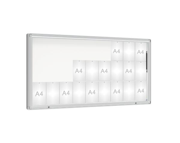 Schaukasten 2000 Farbe:Silber eloxiert|Verglasung:Plexichocs|Abmessungen:27 A4 - B 2010 x H 1000 mm