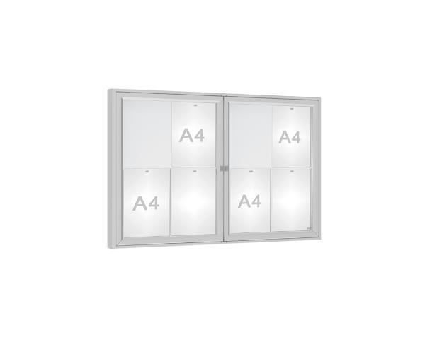 Schaukasten 1000 Farbe:Silber eloxiert|Verglasung:Plexichocs|Abmessungen:8 A4 - B 1200 x H 750 mm