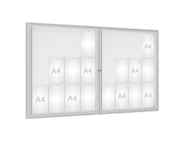 Schaukasten 1000 Farbe:Silber eloxiert|Verglasung:Plexichocs|Abmessungen:24 A4 – B 1800 x H 1050 mm