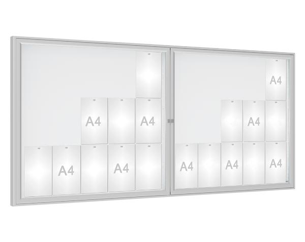 Schaukasten 1000 Farbe:Silber eloxiert|Verglasung:Plexichocs|Abmessungen:30 A4 - B 2250 x H 1050 mm