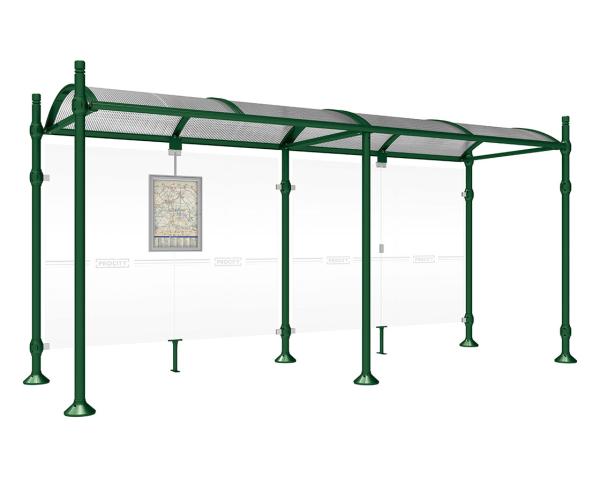 Wartehalle Province City Farbe:RAL 6005|Länge:5000 mm|Struktur:Ohne Seitenverkleidungen