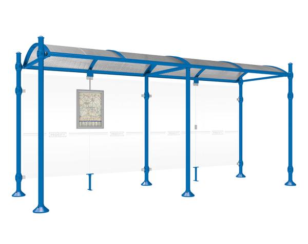 Wartehalle Province Agora Farbe:RAL 5010|Länge:5000 mm|Struktur:Ohne Seitenverkleidungen