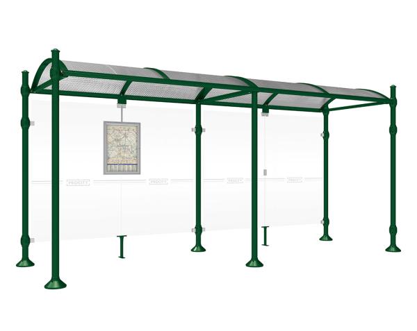 Wartehalle Province Agora Farbe:RAL 6005|Länge:5000 mm|Struktur:Ohne Seitenverkleidungen