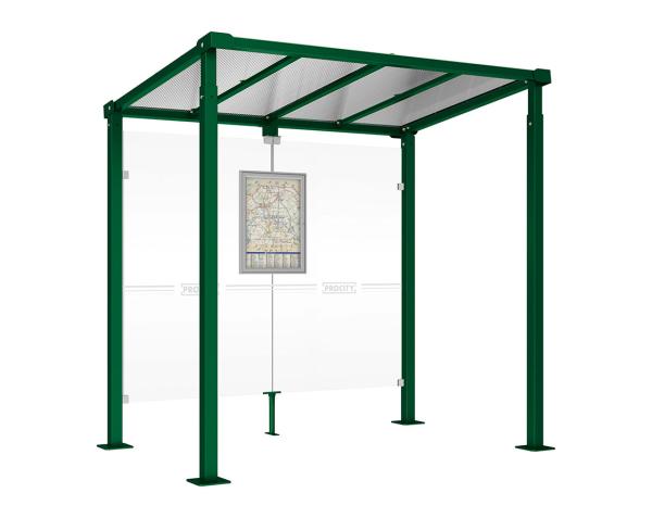 Wartehalle Milano Farbe:RAL 6005|Länge:Länge 2500 mm|Struktur:Ohne Verkleidungen
