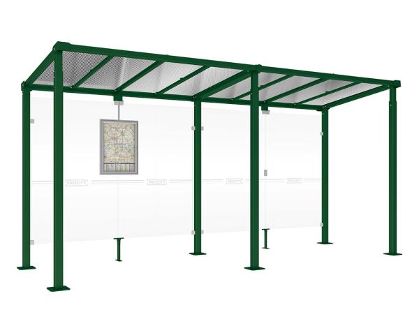 Wartehalle Milano Farbe:RAL 6005|Länge:Länge 5000 mm|Struktur:Ohne Verkleidungen