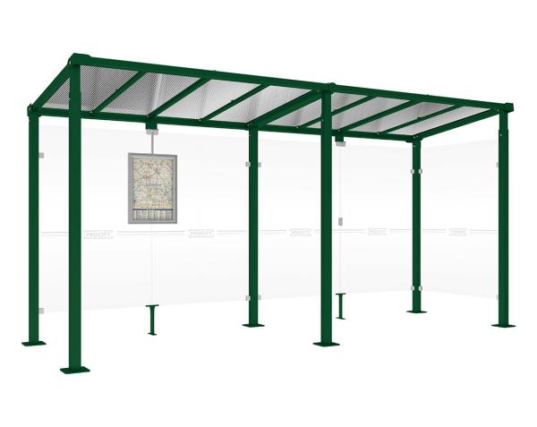 Wartehalle Milano Farbe:RAL 6005|Länge:Länge 5000 mm|Struktur:1 Seitenverkleidung