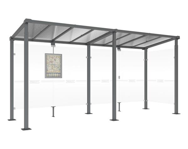 Wartehalle Milano Farbe:Procity grau|Länge:Länge 5000 mm|Struktur:1 Seitenverkleidung
