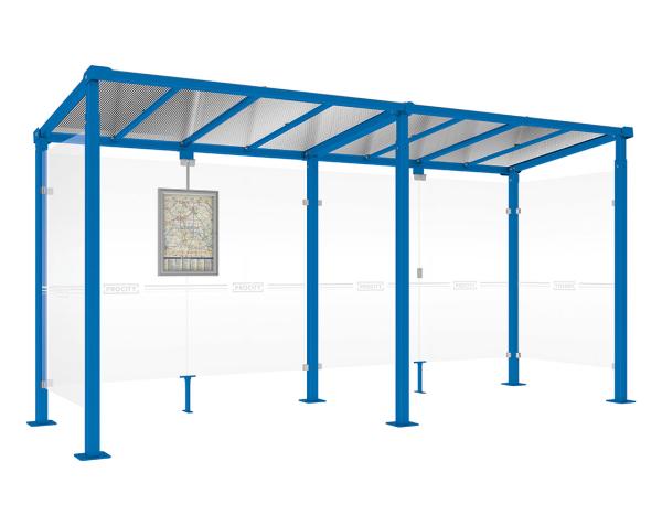 Wartehalle Milano Farbe:RAL 5010|Länge:Länge 5000 mm|Struktur:2 Seitenverkleidungen