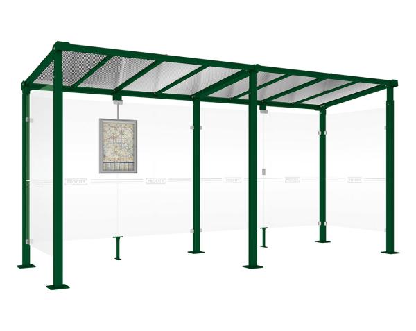 Wartehalle Milano Farbe:RAL 6005|Länge:Länge 5000 mm|Struktur:2 Seitenverkleidungen