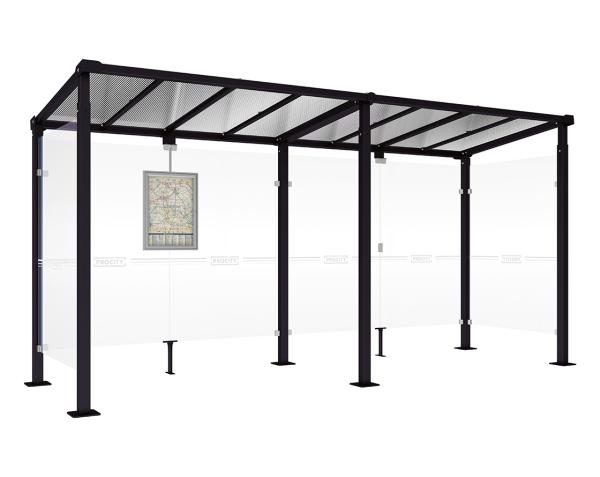 Wartehalle Milano Farbe:RAL 9005|Länge:Länge 5000 mm|Struktur:2 Seitenverkleidungen