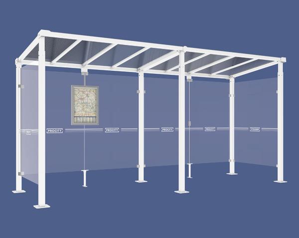 Wartehalle Milano Farbe:RAL 9010|Länge:Länge 5000 mm|Struktur:2 Seitenverkleidungen
