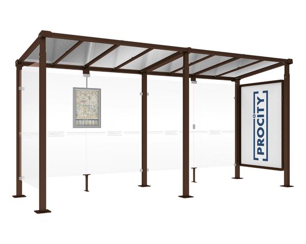 Wartehalle Milano Farbe:RAL 8017|Länge:Länge 5000 mm|Struktur:Schaukasten 2000 und 1 Seitenverkleidung