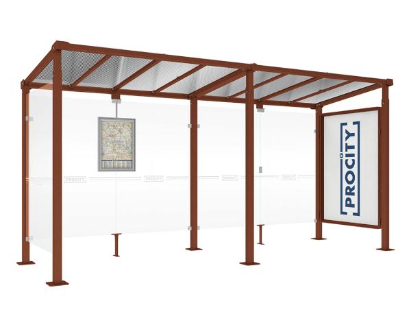 Wartehalle Milano Farbe:Rost Korten Effekt|Länge:Länge 5000 mm|Struktur:Schaukasten 2000 und 1 Seitenverkleidung
