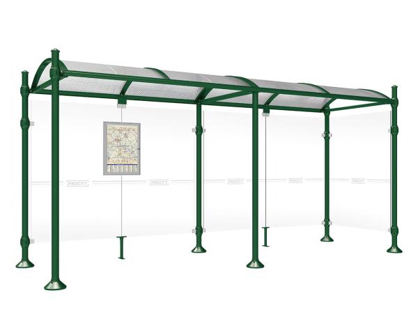 Wartehalle Province Agora Farbe:RAL 6005|Länge:5000 mm|Struktur:Mit einer Seitenverkleidung
