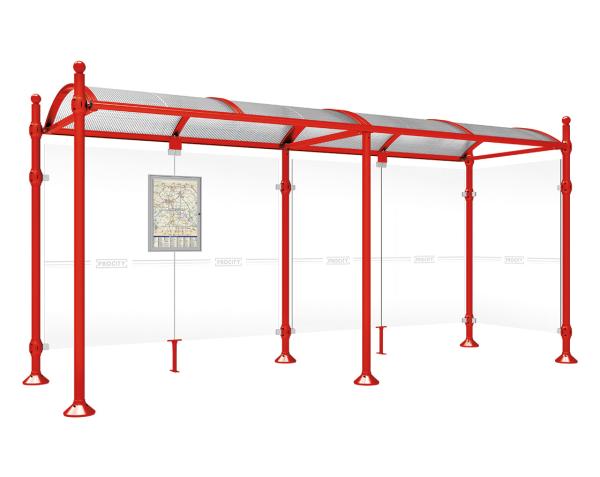 Wartehalle Province Kugel Farbe:RAL 3020|Länge:5000 mm|Struktur:Mit einer Seitenverkleidung