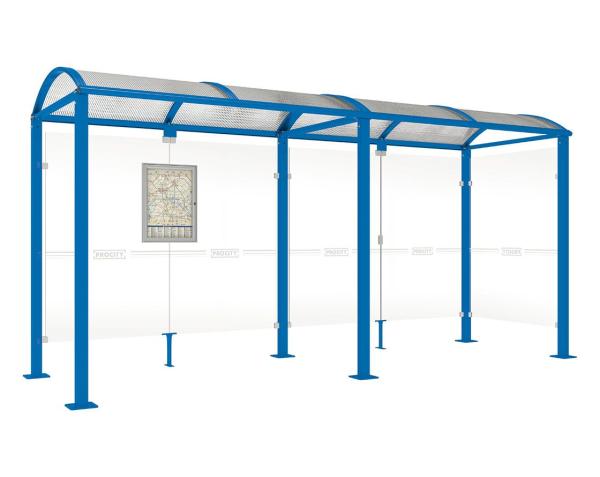 Wartehalle Malta Farbe:RAL 5010|Länge:5 000 mm|Struktur:Seitenverkleidung rechts