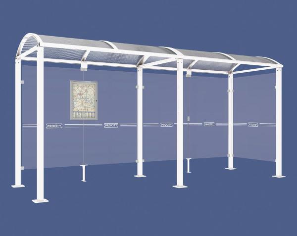 Wartehalle Malta Farbe:RAL 9010|Länge:5 000 mm|Struktur:Seitenverkleidung rechts