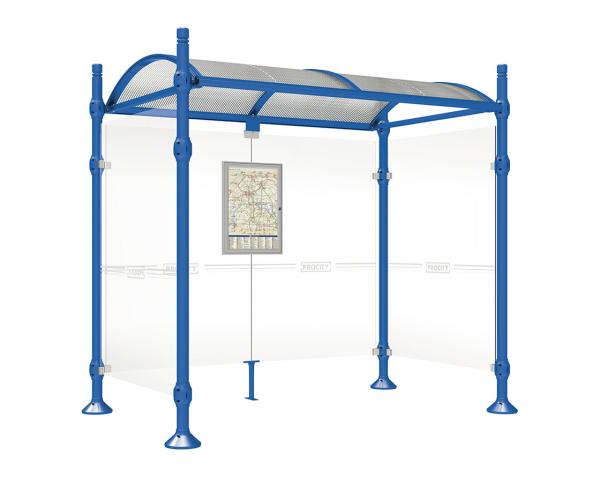 Wartehalle Province City Farbe:RAL 5010|Länge:2500 mm|Struktur:Mit 2 Seitenverkleidungen