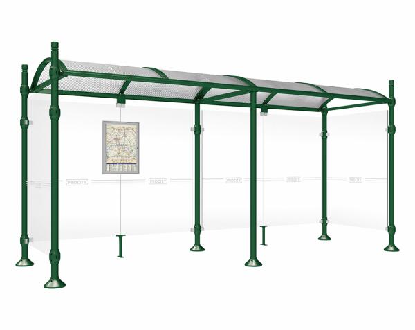 Wartehalle Province City Farbe:RAL 6005|Länge:5000 mm|Struktur:Mit 2 Seitenverkleidungen