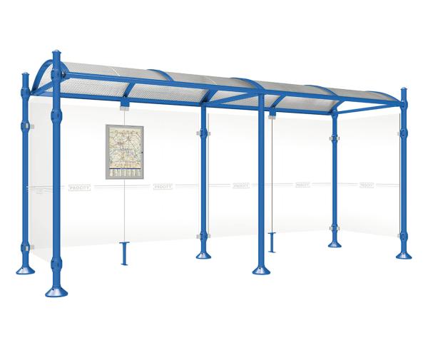 Wartehalle Province Agora Farbe:RAL 5010|Länge:5000 mm|Struktur:Mit 2 Seitenverkleidungen
