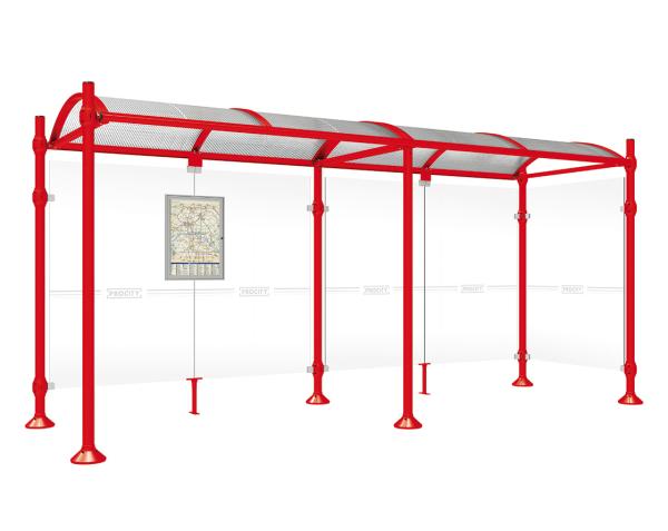 Wartehalle Province Gebürsteter Edelstahl Farbe:RAL 3020|Länge:5000 mm|Struktur:Mit einer Seitenverkleidung