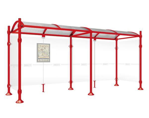 Wartehalle Province Gebürsteter Edelstahl Farbe:RAL 3020|Länge:5000 mm|Struktur:Mit 2 Seitenverkleidungen