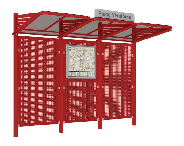 Wartehalle Convi Verkleidungen aus Stahl Farbe:RAL 3004|Struktur:Ohne Seitenverkleidung