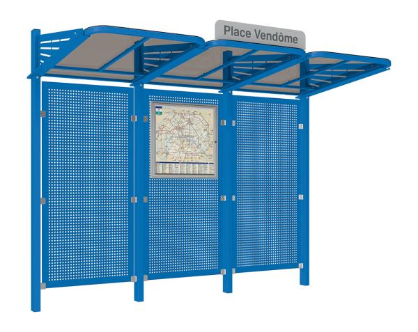 Wartehalle Convi Verkleidungen aus Stahl Farbe:RAL 5010|Struktur:Ohne Seitenverkleidung