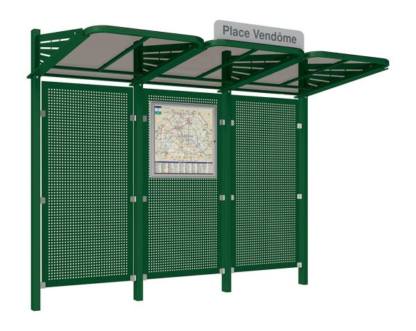 Wartehalle Convi Verkleidungen aus Stahl Farbe:RAL 6005|Struktur:Ohne Seitenverkleidung