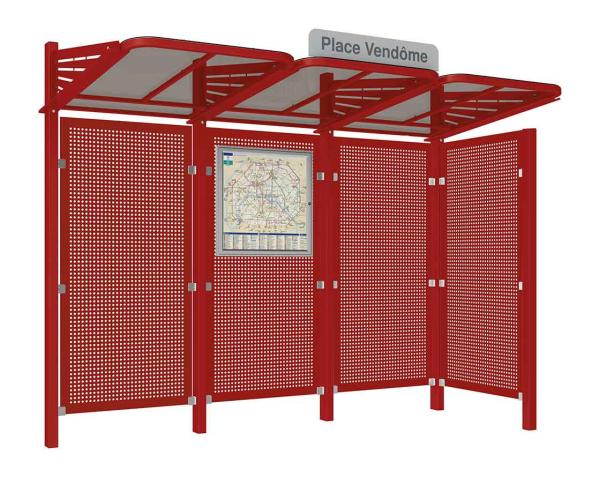 Wartehalle Convi Verkleidungen aus Stahl Farbe:RAL 3004|Struktur:Mit Seitenverkleidung rechts