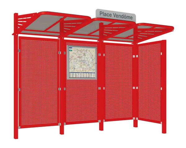 Wartehalle Convi Verkleidungen aus Stahl Farbe:RAL 3020|Struktur:Mit Seitenverkleidung rechts