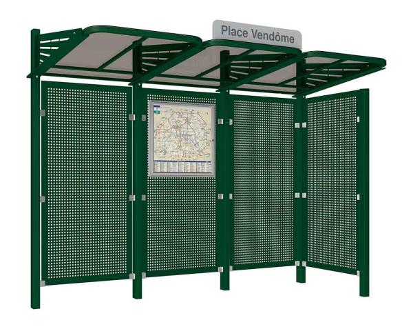 Wartehalle Convi Verkleidungen aus Stahl Farbe:RAL 6005|Struktur:Mit Seitenverkleidung rechts