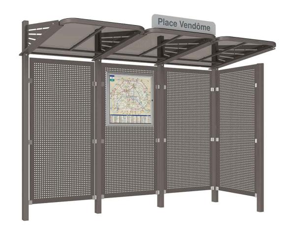 Wartehalle Convi Verkleidungen aus Stahl Farbe:Procity grau|Struktur:Mit Seitenverkleidung rechts