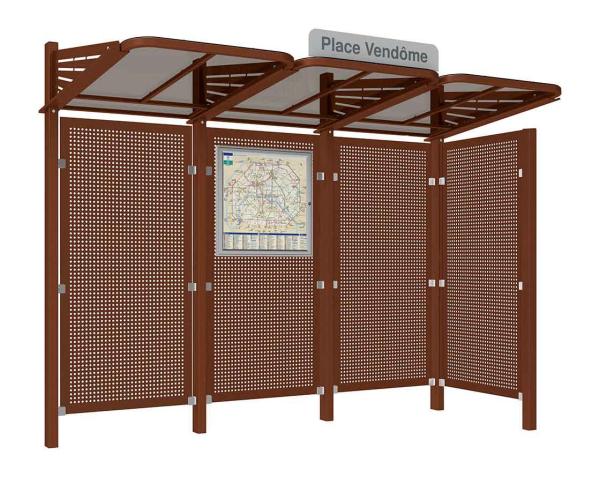Wartehalle Convi Verkleidungen aus Stahl Farbe:Rost Korten Effekt|Struktur:Mit Seitenverkleidung rechts