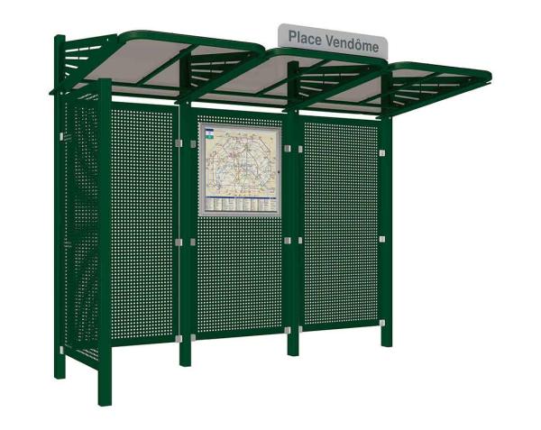 Wartehalle Convi Verkleidungen aus Stahl Farbe:RAL 6005|Struktur:Mit Seitenverkleidung links