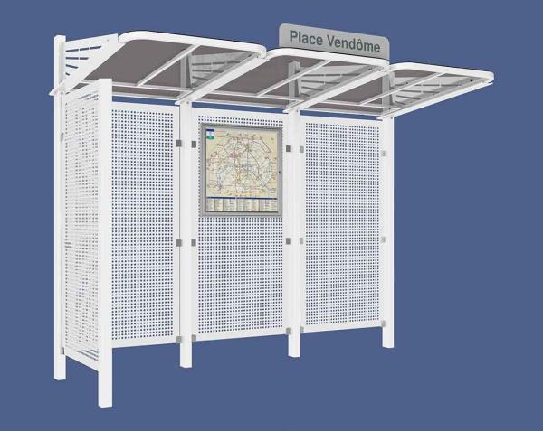Wartehalle Convi Verkleidungen aus Stahl Farbe:RAL 9010|Struktur:Mit Seitenverkleidung links